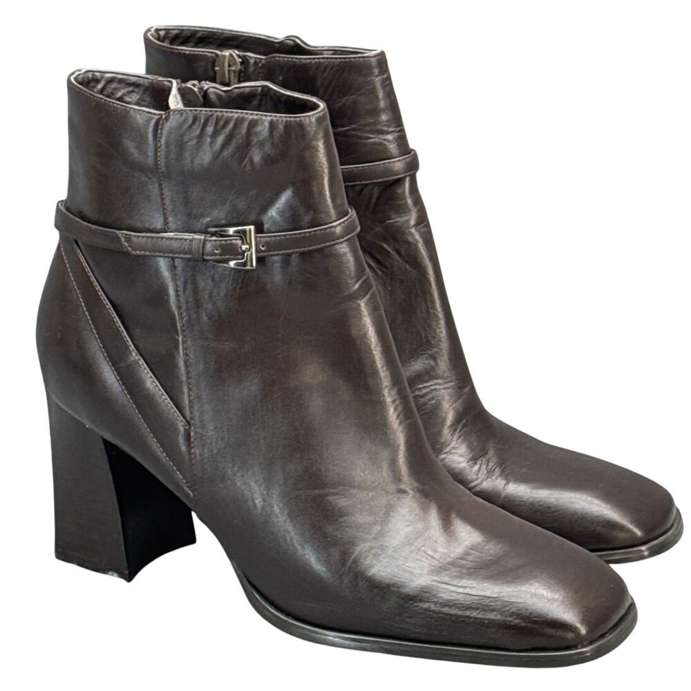 First Issue by Liz Claiborne Y2K Brown Leather Square Toe Ankle Boot Women 8